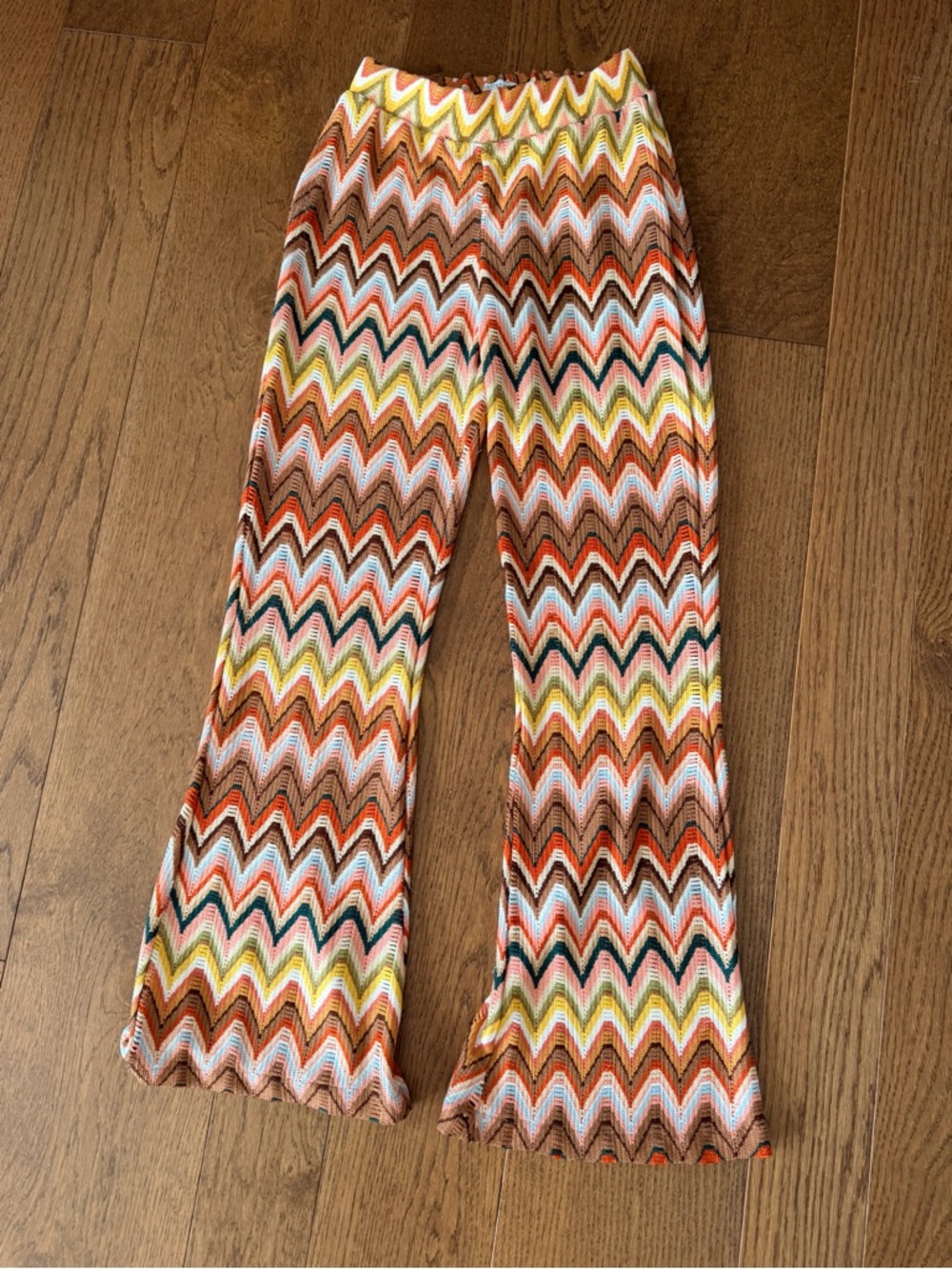 Bershka Multicolor Chevron Knit Flare Pants - Orange, Yellow, White, Brown